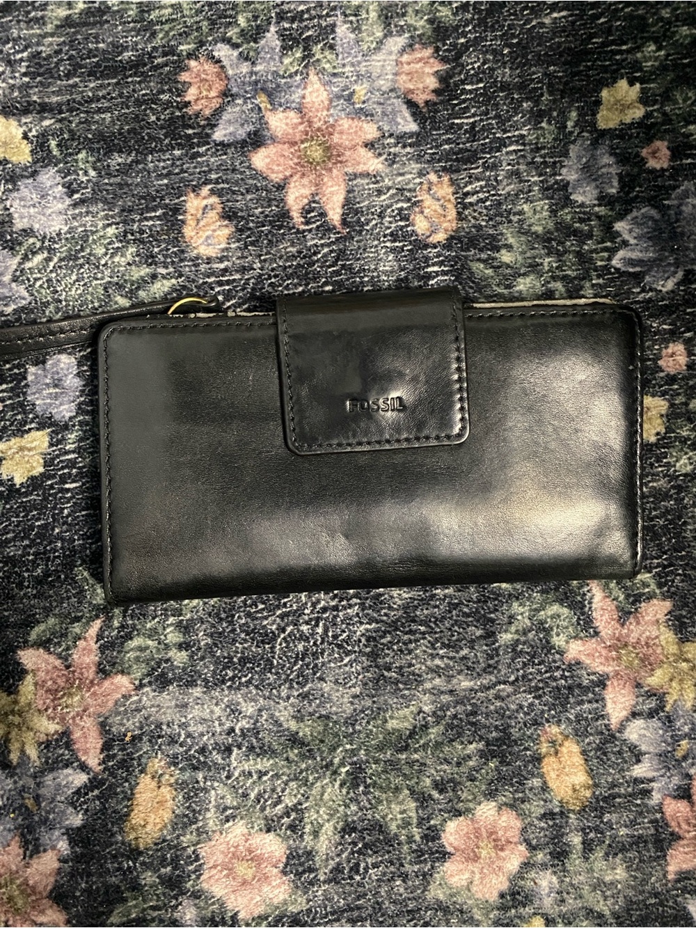 Fossil Black Leather Snap Zip Wallet
